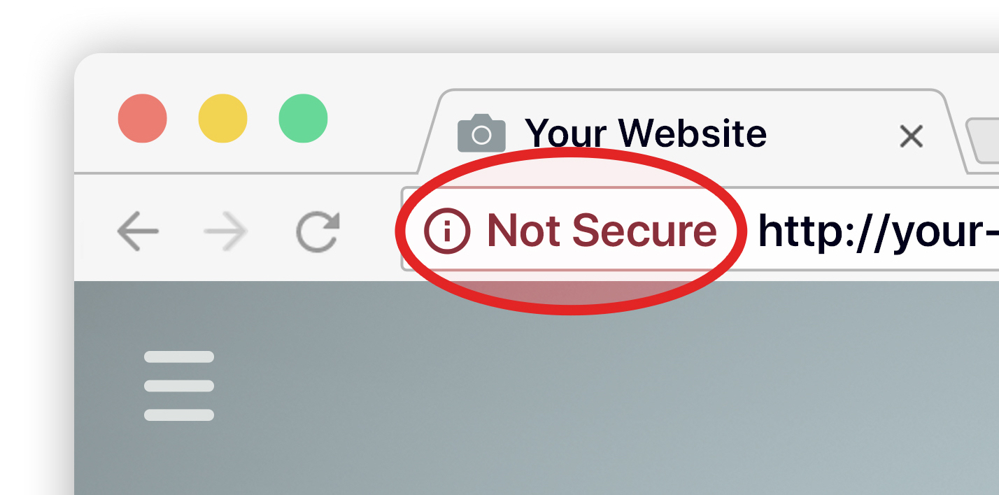 Website not secure notice in Google Chrome