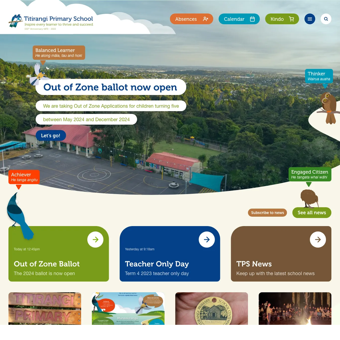 Titirangi Primary school website on desktop